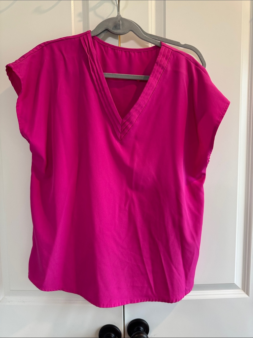 SHEIN Bright Pink V-Neck Cap Sleeve Blouse